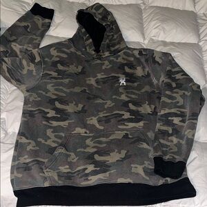 Eighty Eight Camo Hooded Sweater in Green and Black